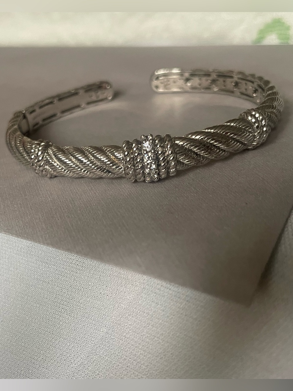 Judith Ripka 925 CZ Hinged Cuff Bracelet